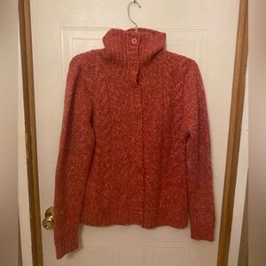 L.L. Bean Red Button Up High Neck Sweater M